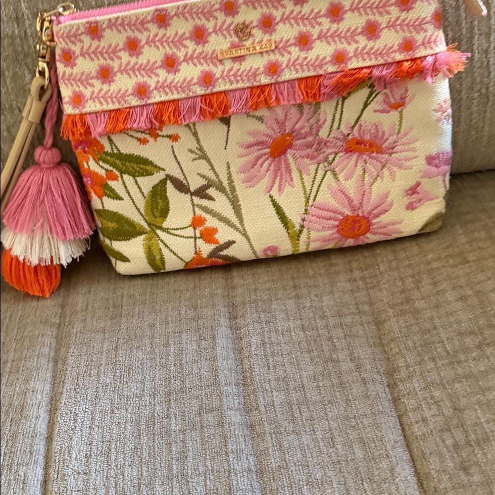 Spartina 449 Marci wristlet embroidered woven blend of cotton &jute leather trim - Picture 1 of 10